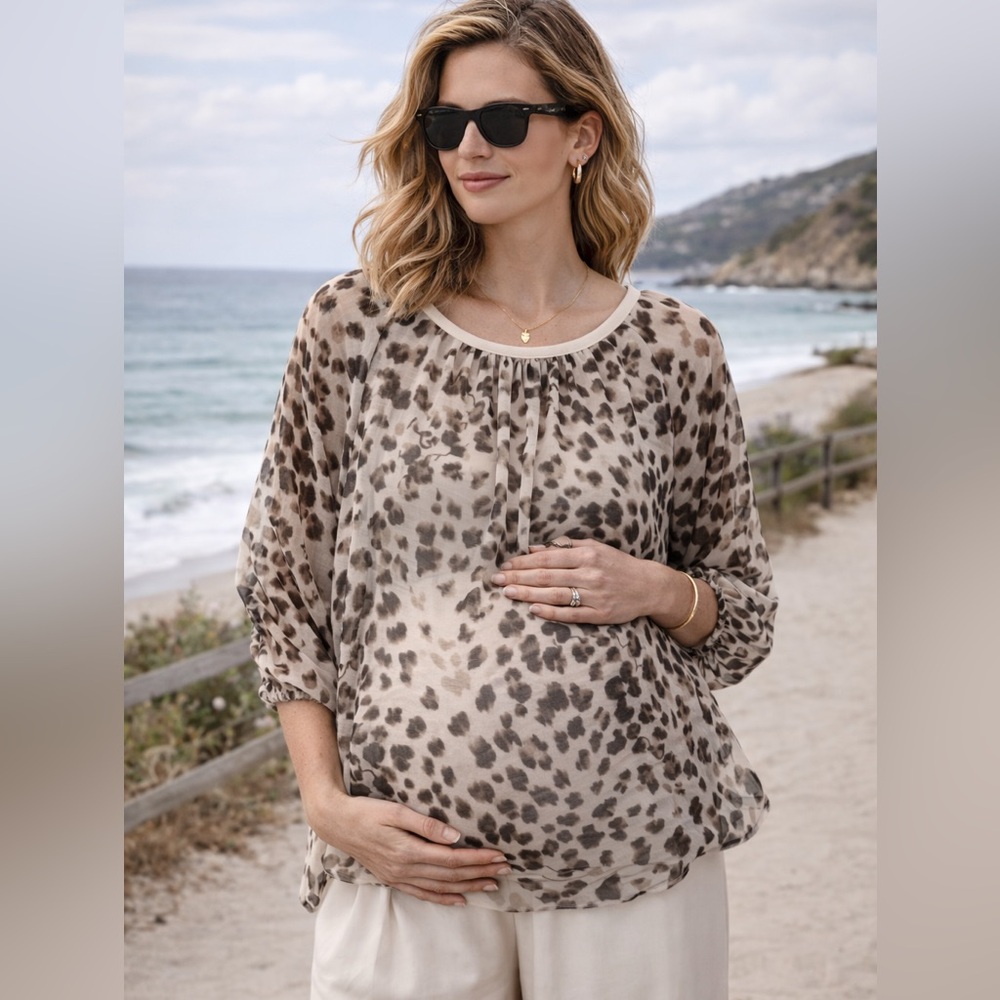 Rosie Pope Silk Animal Print Blouse Maternity